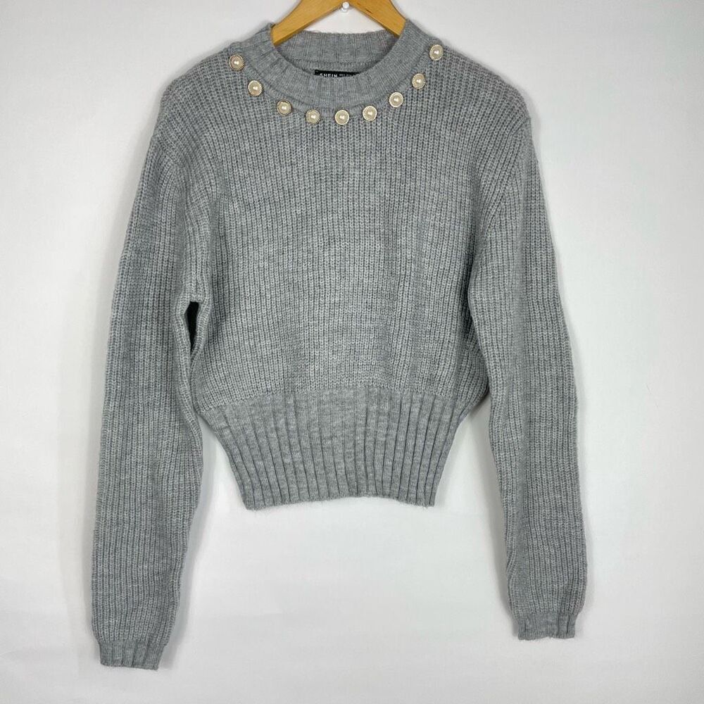 SHEIN pearl neck gray sweater small